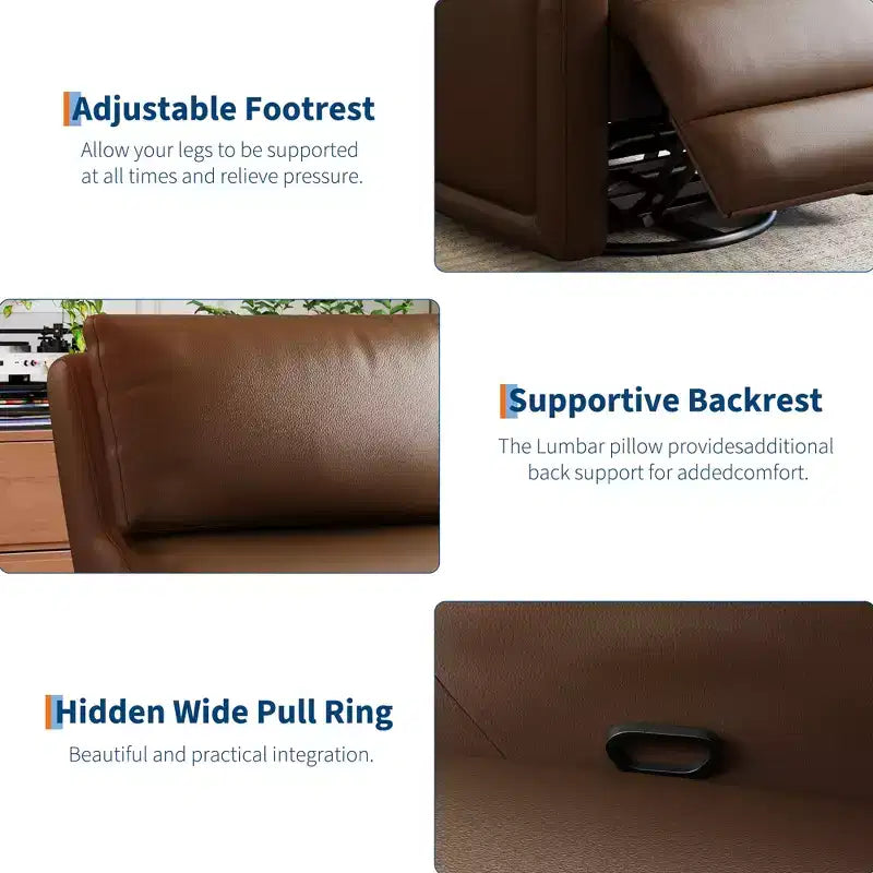 Fauteuil inclinable, fauteuil pivotant avec dossier et repose-pieds réglables, canapé Chesterfield en similicuir, mécanisme d'inclinaison à tirette dissimulée
