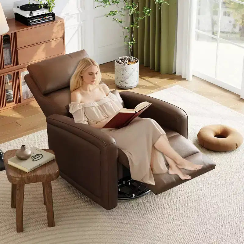 Fauteuil inclinable, fauteuil pivotant avec dossier et repose-pieds réglables, canapé Chesterfield en similicuir, mécanisme d'inclinaison à tirette dissimulée