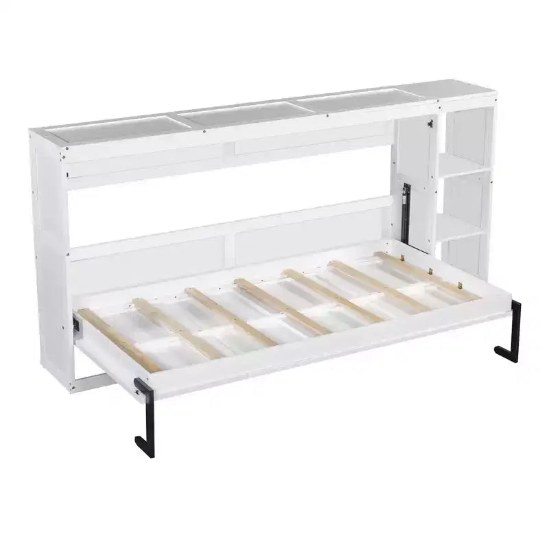 Lit Mural Lit Escamotable avec Étagère, Armoire Lit Pliant Mural pour Chambre d'amis Bureau