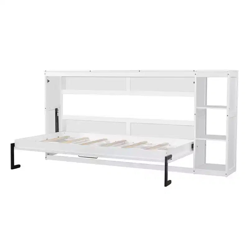 Lit Mural Lit Escamotable avec Étagère, Armoire Lit Pliant Mural pour Chambre d'amis Bureau