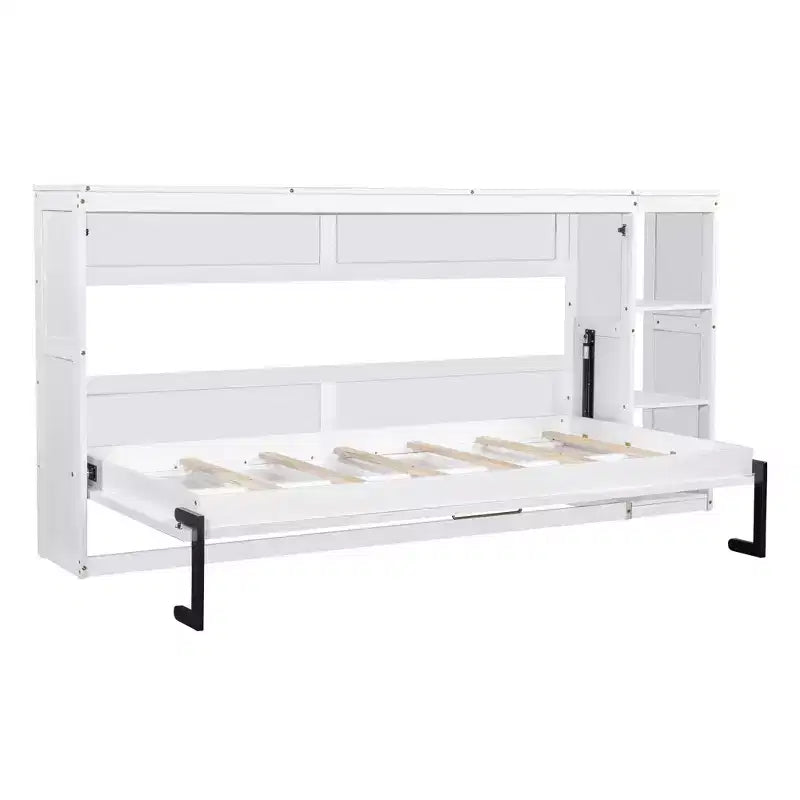 Lit Mural Lit Escamotable avec Étagère, Armoire Lit Pliant Mural pour Chambre d'amis Bureau