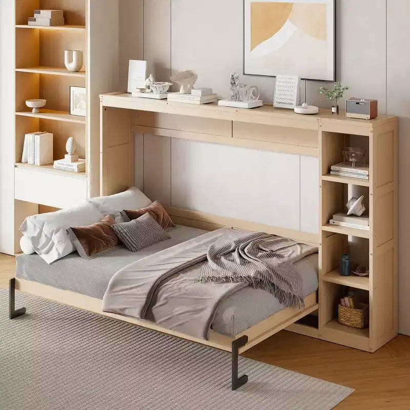 Lit Mural Lit Escamotable avec Étagère, Armoire Lit Pliant Mural pour Chambre d'amis Bureau