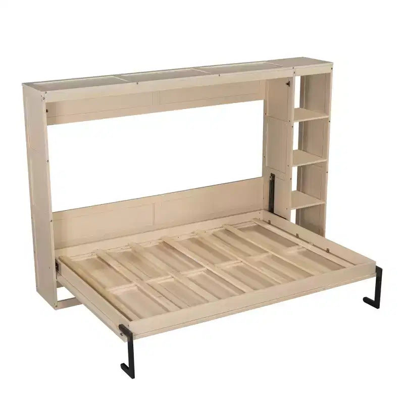 Lit Mural Lit Escamotable avec Étagère, Armoire Lit Pliant Mural pour Chambre d'amis Bureau