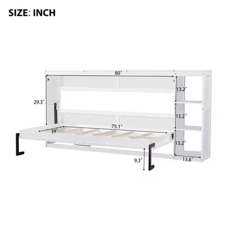 Lit Mural Lit Escamotable avec Étagère, Armoire Lit Pliant Mural pour Chambre d'amis Bureau