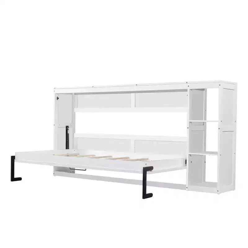 Lit Mural Lit Escamotable avec Étagère, Armoire Lit Pliant Mural pour Chambre d'amis Bureau