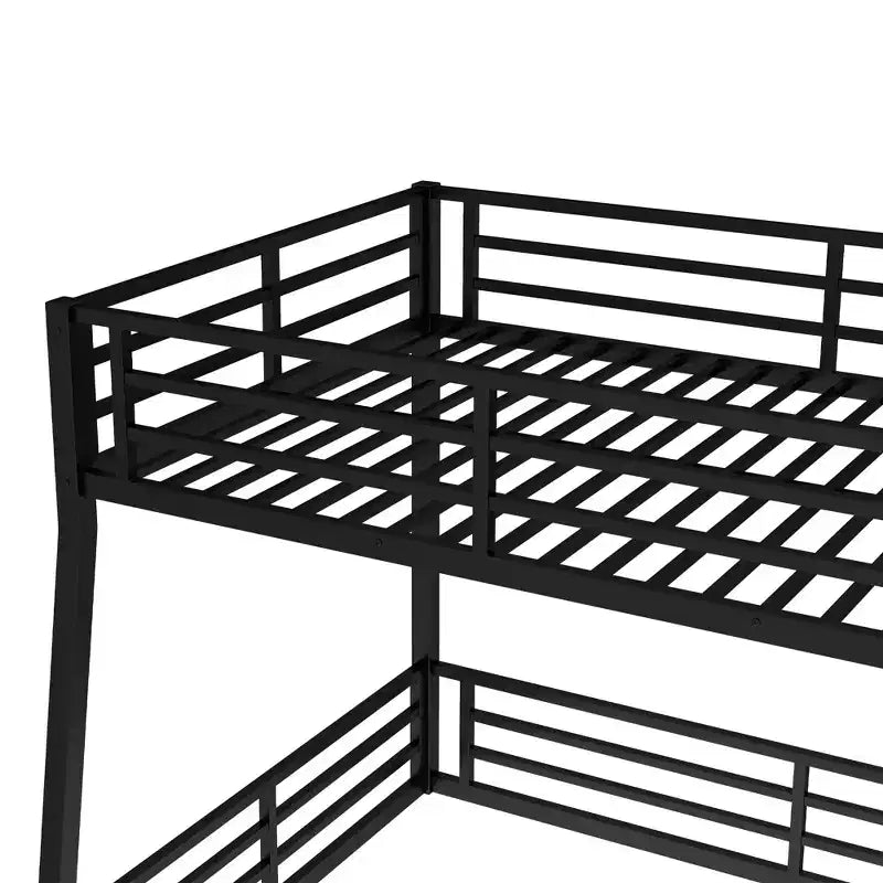 Lit superposé en métal Full XL sur Queen pour adultes et adolescents, cadre robuste peu encombrant, garde-corps, silencieux, pas de sommier, noir