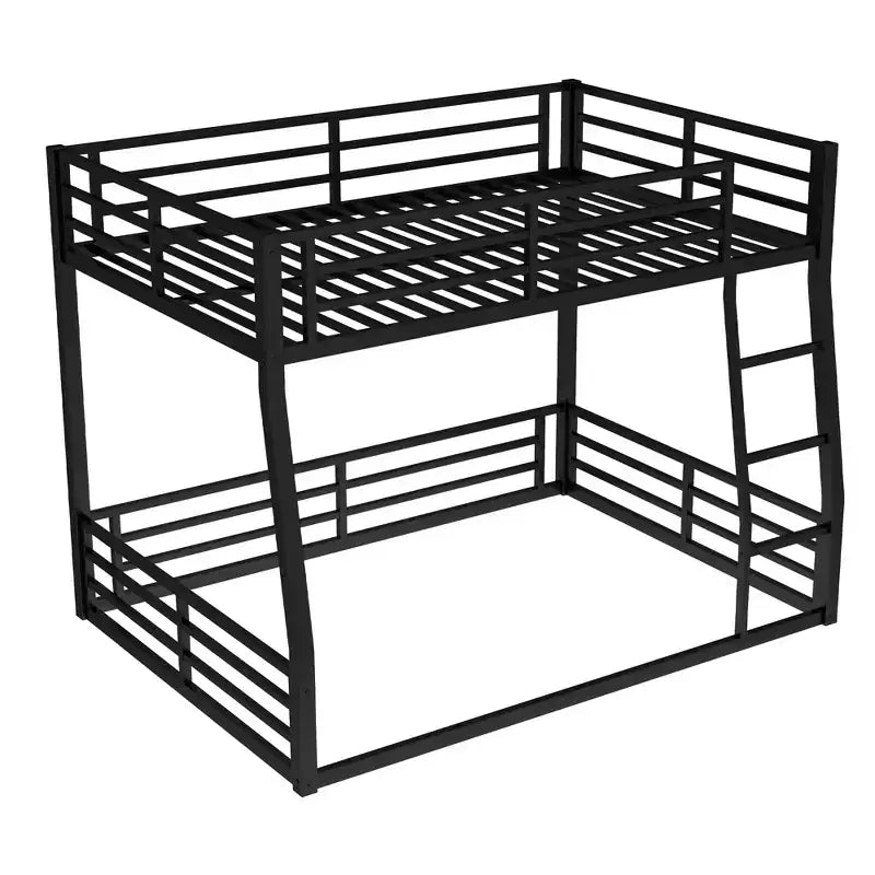 Lit superposé en métal Full XL sur Queen pour adultes et adolescents, cadre robuste peu encombrant, garde-corps, silencieux, pas de sommier, noir