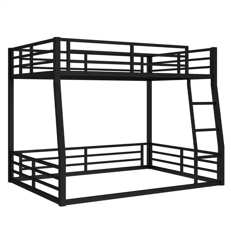 Lit superposé en métal Full XL sur Queen pour adultes et adolescents, cadre robuste peu encombrant, garde-corps, silencieux, pas de sommier, noir
