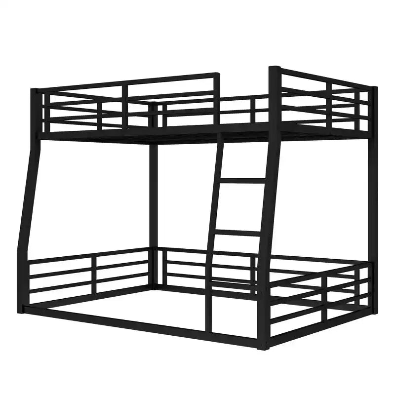 Lit superposé en métal Full XL sur Queen pour adultes et adolescents, cadre robuste peu encombrant, garde-corps, silencieux, pas de sommier, noir