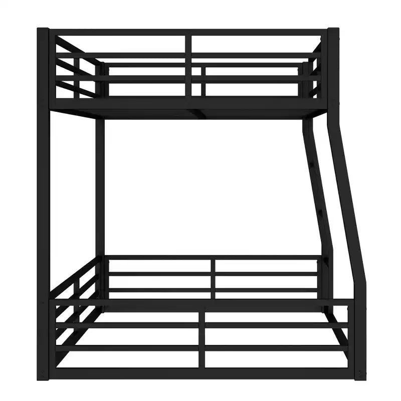 Lit superposé en métal Full XL sur Queen pour adultes et adolescents, cadre robuste peu encombrant, garde-corps, silencieux, pas de sommier, noir