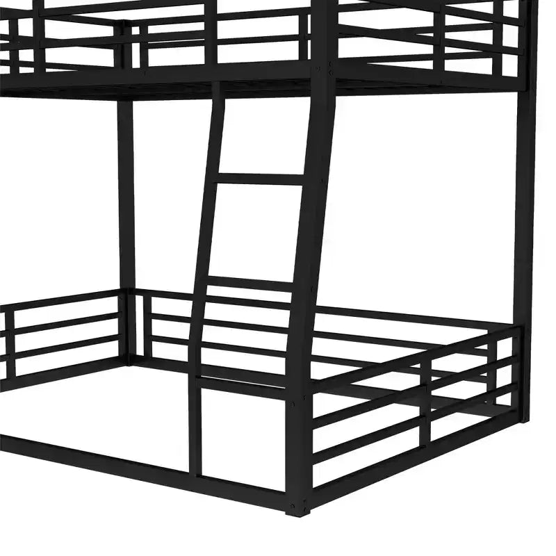 Lit superposé en métal Full XL sur Queen pour adultes et adolescents, cadre robuste peu encombrant, garde-corps, silencieux, pas de sommier, noir