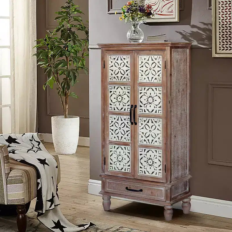 Buffet de rangement en bois de sapin avec 2 portes et 1 tiroir