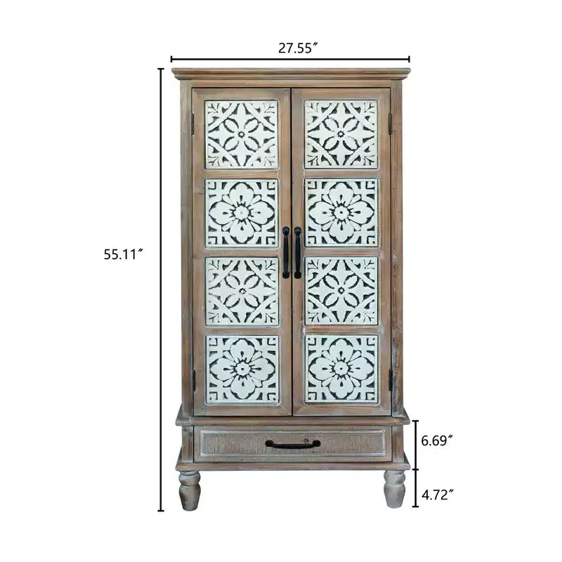 Buffet de rangement en bois de sapin avec 2 portes et 1 tiroir