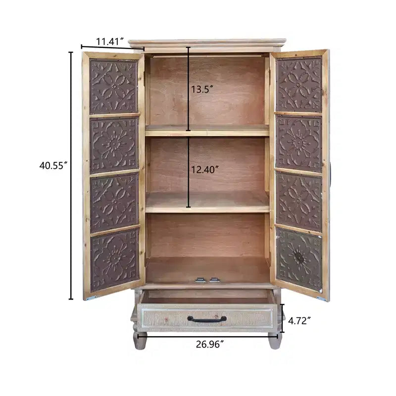 Buffet de rangement en bois de sapin avec 2 portes et 1 tiroir