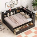Full Size L-shaped Bookcases Bed with Power Outlets, USB Charging Ports,Two Drawers,Espresso Full Size L-shaped Bookcases Bed