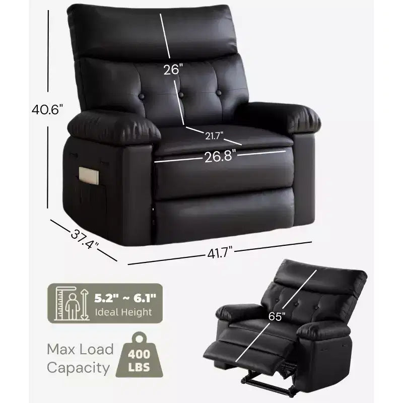 27 Fauteuil inclinable à bascule pivotant surdimensionné, Chauffant et massant, Capacité de 180 kg, Porte-gobelets