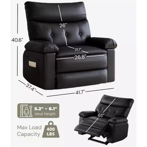 27 Fauteuil inclinable à bascule pivotant surdimensionné, Chauffant et massant, Capacité de 180 kg, Porte-gobelets