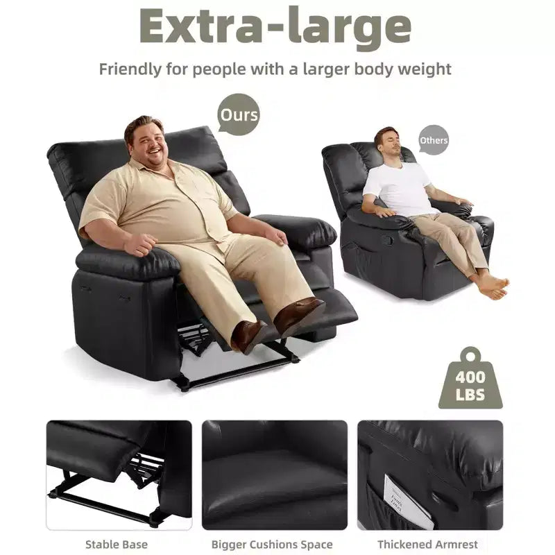 27 Fauteuil inclinable à bascule pivotant surdimensionné, Chauffant et massant, Capacité de 180 kg, Porte-gobelets