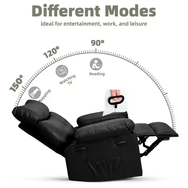 27 Fauteuil inclinable à bascule pivotant surdimensionné, Chauffant et massant, Capacité de 180 kg, Porte-gobelets