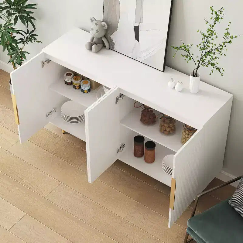 Buffet moderne avec rangement Grand buffet avec panneaux latéraux rainurés et étagères réglables Blanc