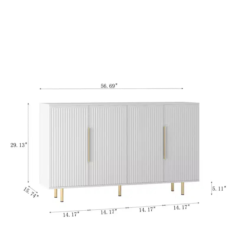 Buffet moderne avec rangement Grand buffet avec panneaux latéraux rainurés et étagères réglables Blanc