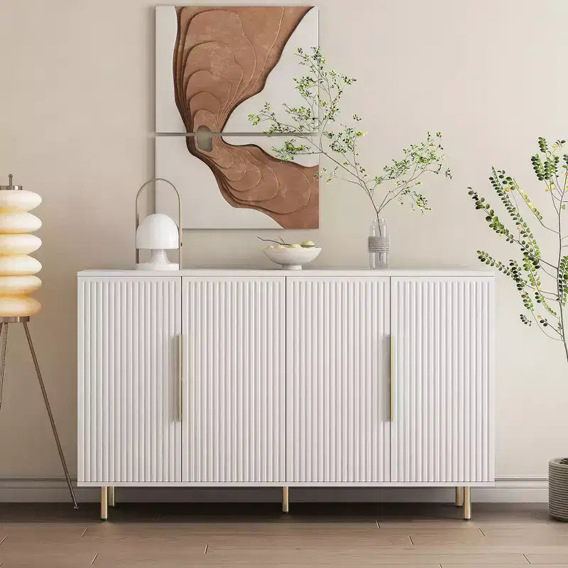 Buffet moderne avec rangement Grand buffet avec panneaux latéraux rainurés et étagères réglables Blanc
