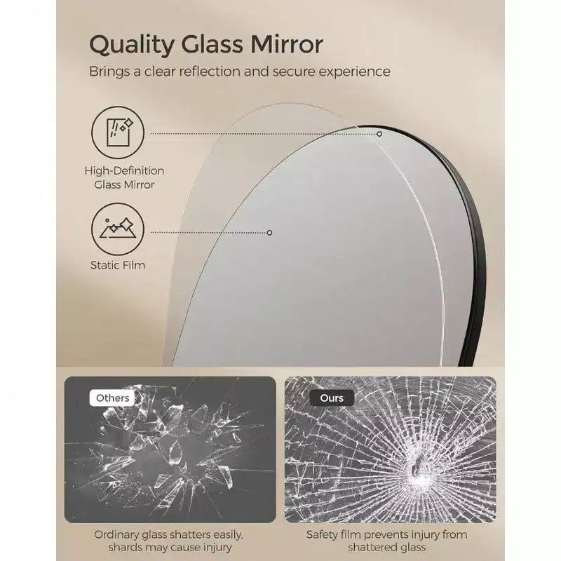 Miroir pleine longueur sur pied, design 3-en-1 primé. En chêne beige et noir encre pour la décoration du salon et de la chambre.