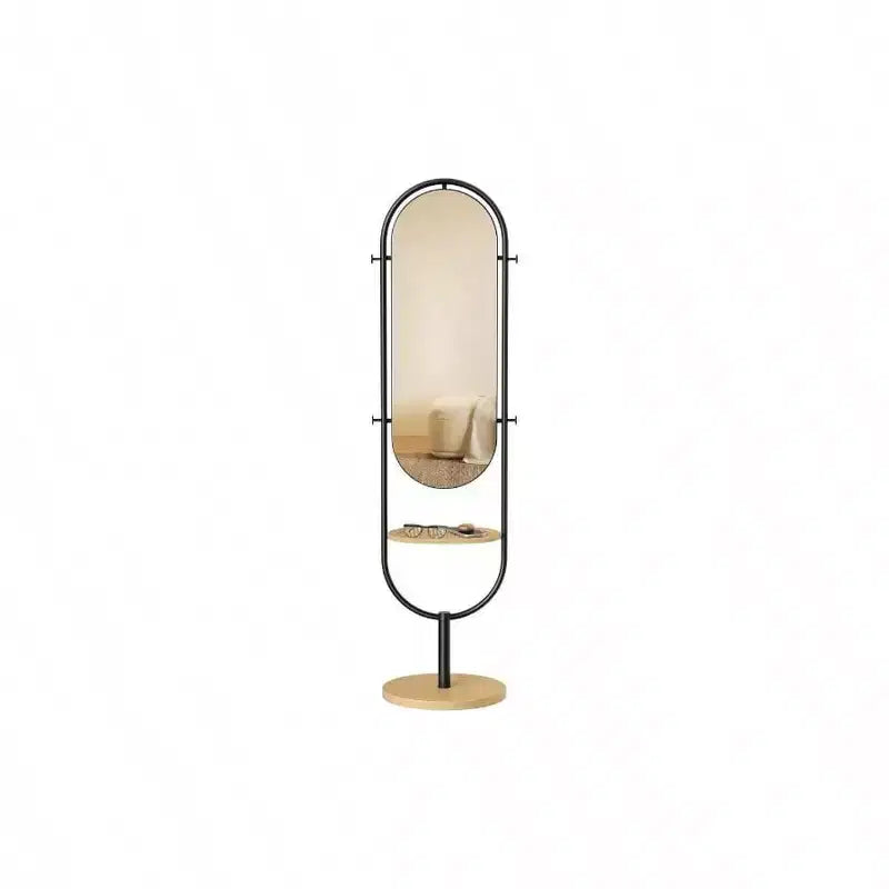 Miroir pleine longueur sur pied, design 3-en-1 primé. En chêne beige et noir encre pour la décoration du salon et de la chambre.