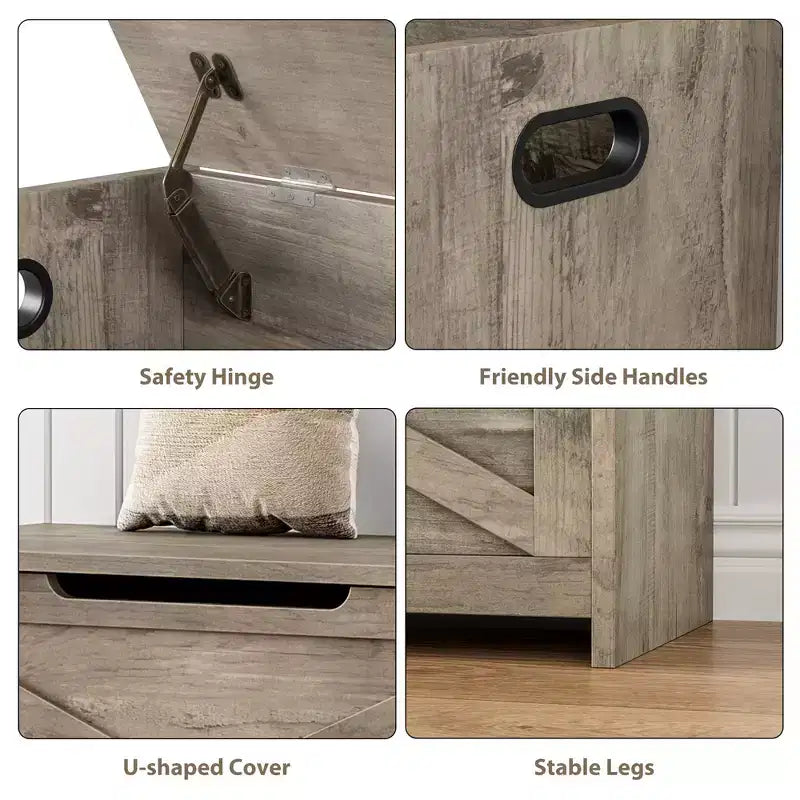 Banc de rangement en bois avec charnière de sécurité et siège polyvalent, grand meuble à chaussures, multifonctionnel, pour entrée, salon, chambre à coucher
