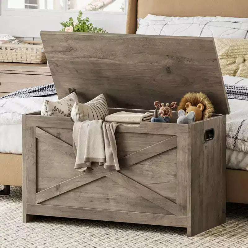 Banc de rangement en bois avec charnière de sécurité et siège polyvalent, grand meuble à chaussures, multifonctionnel, pour entrée, salon, chambre à coucher