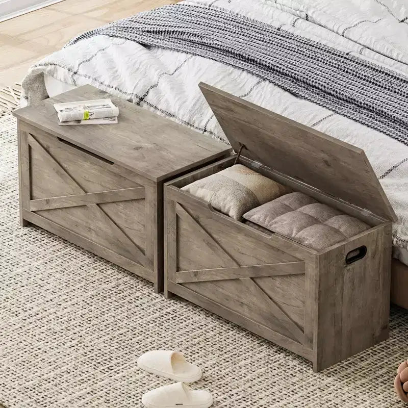 Banc de rangement en bois avec charnière de sécurité et siège polyvalent, grand meuble à chaussures, multifonctionnel, pour entrée, salon, chambre à coucher
