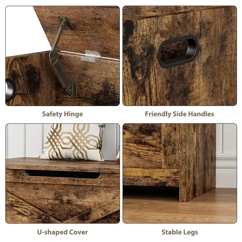 Banc de rangement en bois avec charnière de sécurité et siège polyvalent, grand meuble à chaussures, multifonctionnel, pour entrée, salon, chambre à coucher