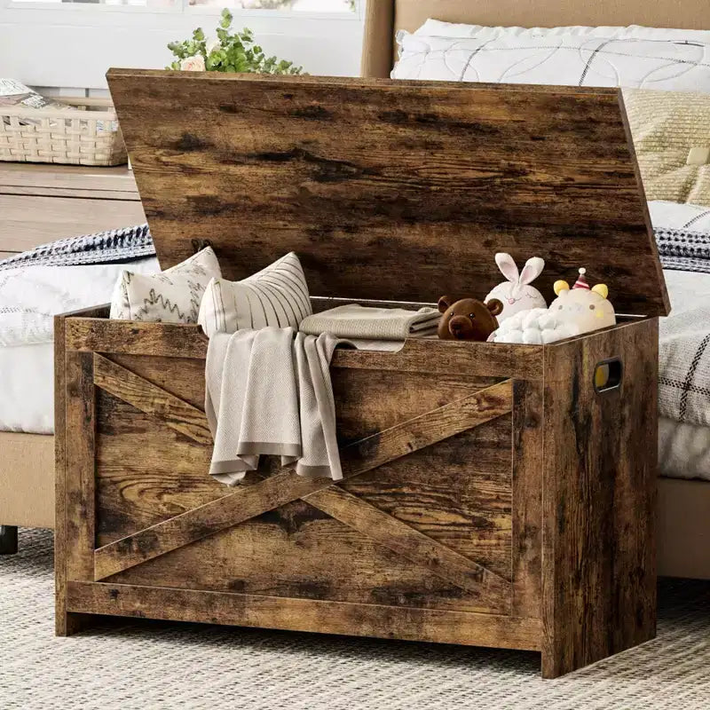 Banc de rangement en bois avec charnière de sécurité et siège polyvalent, grand meuble à chaussures, multifonctionnel, pour entrée, salon, chambre à coucher