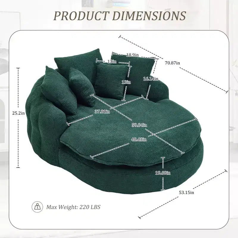 Canapé pouf avec 5 oreillers, grands poufs pour adultes/enfants, chaise de sol géante avec dossier enveloppant pour salon