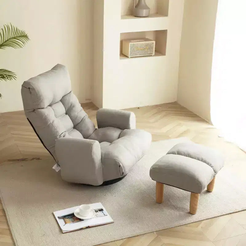 Okak 360-Degree Rotatable Bean Bag Chair, Lazy Sofa Chair with Side Pocket, Floor Chair with Adjustable Head for Bedroom, Living Room, Cement Gray