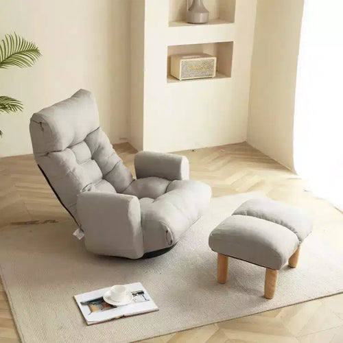Okak 360-Degree Rotatable Bean Bag Chair, Lazy Sofa Chair with Side Pocket, Floor Chair with Adjustable Head for Bedroom, Living Room, Cement Gray