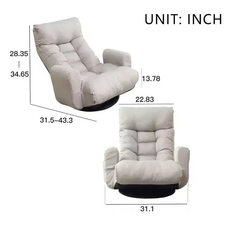 Fauteuil poire rotatif à 360 degrés, canapé paresseux avec pochette latérale, chaise de sol avec tête réglable pour chambre à coucher, salon, gris ciment