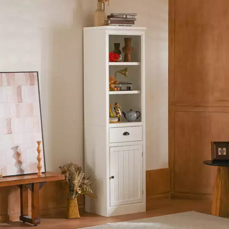 Petit placard de cuisine en bois, étagère bibliothèque autoportante de 75 po, bibliothèque de ferme pour couloir, salon, bureau à domicile, blanc