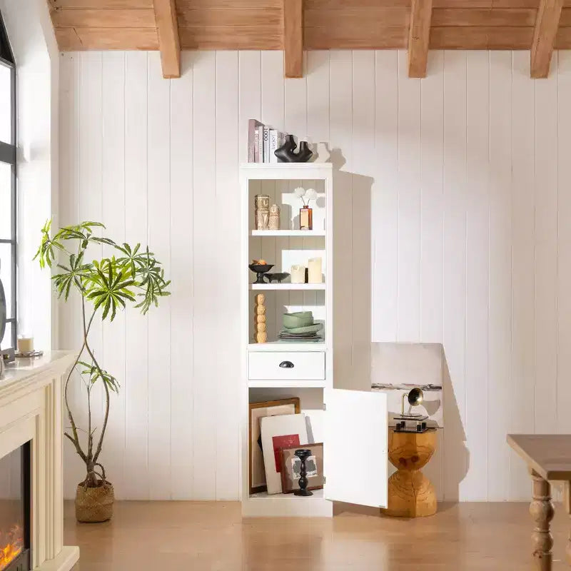 Petit placard de cuisine en bois, étagère bibliothèque autoportante de 75 po, bibliothèque de ferme pour couloir, salon, bureau à domicile, blanc