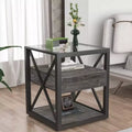 1 ou 2 tables de chevet industrielles avec plateau en verre trempé et tiroir, table d'appoint avec cadre en X, table de bout pour salon, chambre à coucher, bureau à domicile