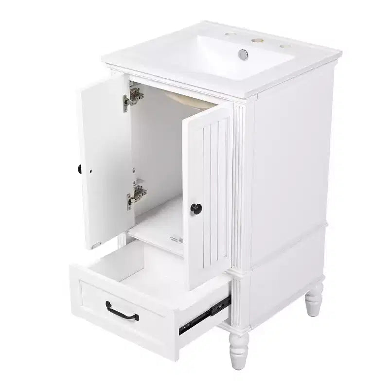 20 petits lavabos-meubles de salle de bain avec rangement, meuble de salle de bain en bois avec tiroirs et portes, blanc