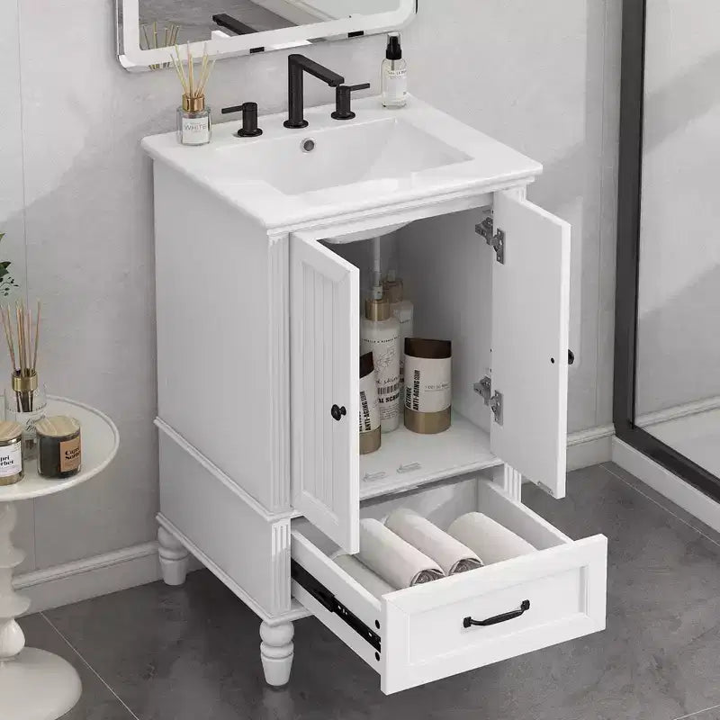 20 petits lavabos-meubles de salle de bain avec rangement, meuble de salle de bain en bois avec tiroirs et portes, blanc
