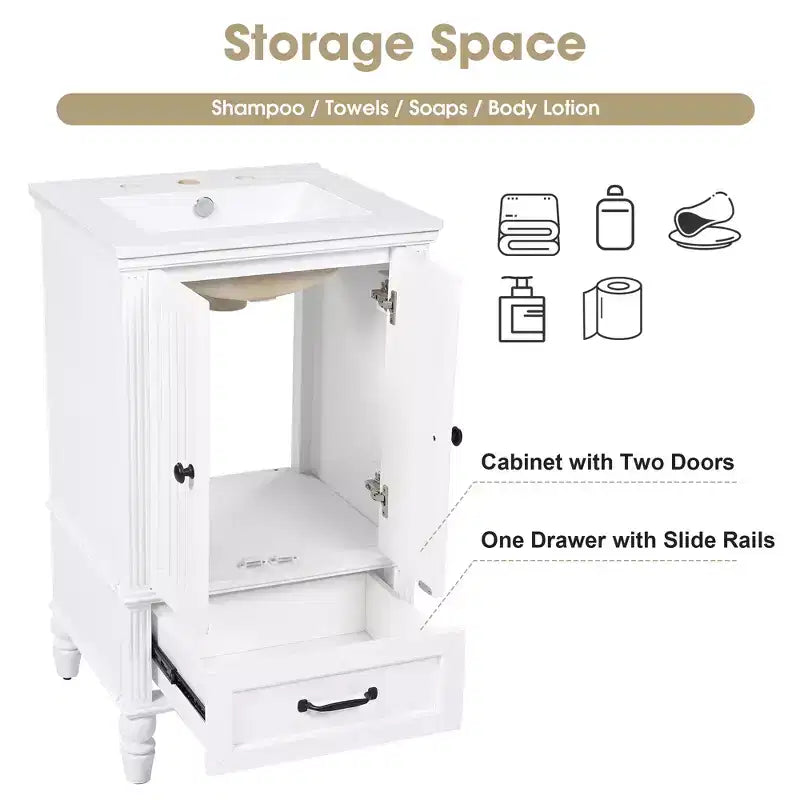 20 petits lavabos-meubles de salle de bain avec rangement, meuble de salle de bain en bois avec tiroirs et portes, blanc