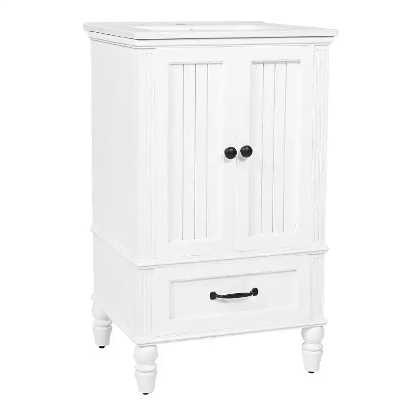 20 petits lavabos-meubles de salle de bain avec rangement, meuble de salle de bain en bois avec tiroirs et portes, blanc