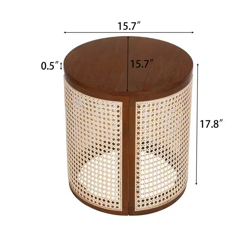 Table d'appoint ronde en rotin avec accent en bois massif d'hévéa, table de bout de 15,7 pouces