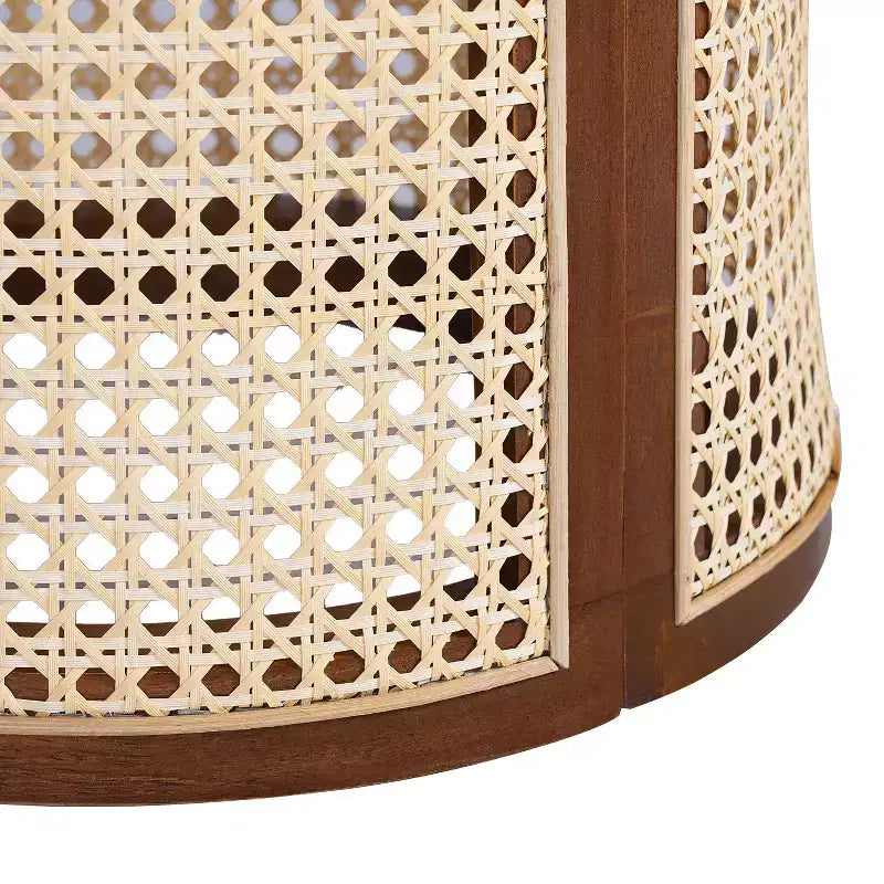 Table d'appoint ronde en rotin avec accent en bois massif d'hévéa, table de bout de 15,7 pouces