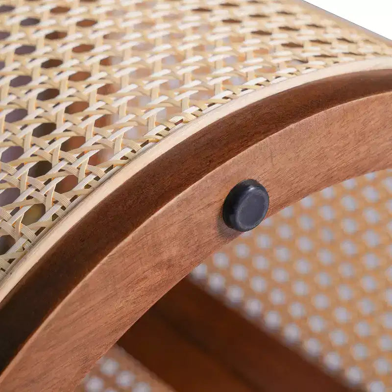 Table d'appoint ronde en rotin avec accent en bois massif d'hévéa, table de bout de 15,7 pouces
