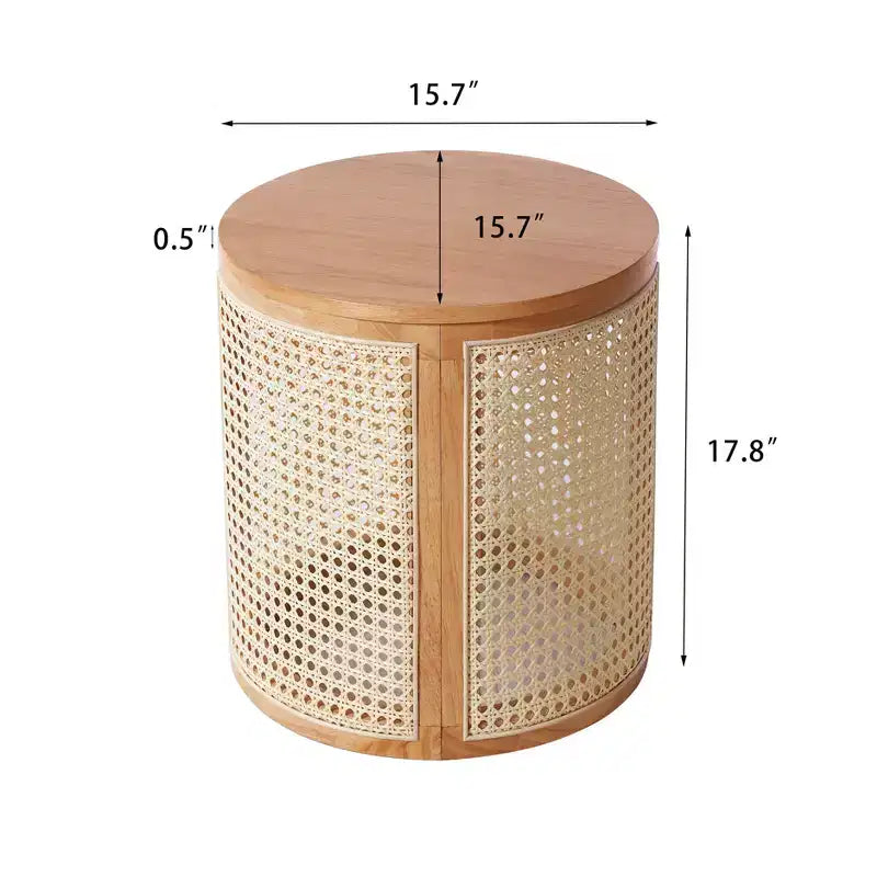 Table d'appoint ronde en rotin avec accent en bois massif d'hévéa, table de bout de 15,7 pouces