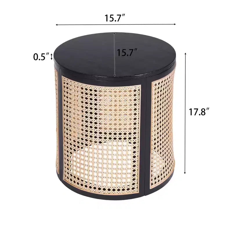 Table d'appoint ronde en rotin avec accent en bois massif d'hévéa, table de bout de 15,7 pouces