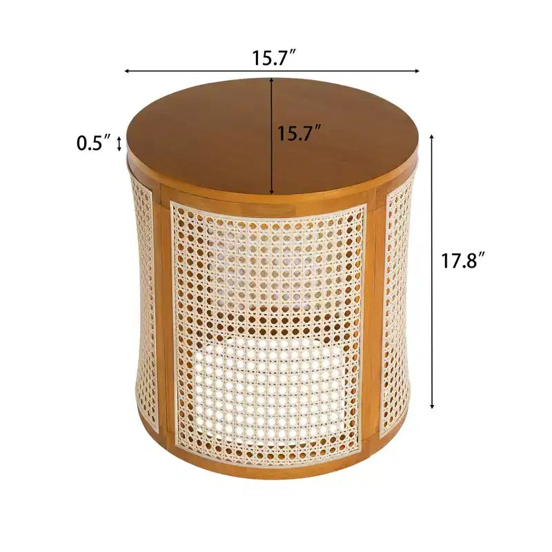 Table d'appoint ronde en rotin avec accent en bois massif d'hévéa, table de bout de 15,7 pouces